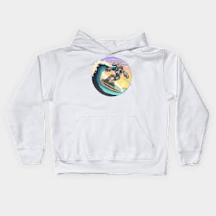 cool Robot surfing on the waves Kids Hoodie